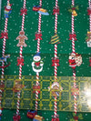 Christmas Vintage Toys and Candy Canes Stripes on Green 100% Lightweight Cotton Price per Yard