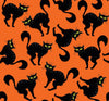 Halloween Creepy Black Cats on Orange 100% Cotton Fabric