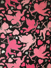 Valentine Cupids Love on Black 100% Cotton Fabric Price per Yard