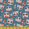Tela de algodón 100 % con motivos de calaveras de Halloween y gatos sobre fondo verde azulado