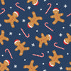 Christmas Gingerbread and Candy Canes on Blue 100% Cotton Fabric By the Yard