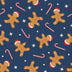 Christmas Gingerbread and Candy Canes on Blue 100% Cotton Fabric By the Yard