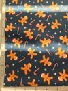 Christmas Gingerbread and Candy Canes on Blue 100% Cotton Fabric By the Yard