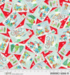 Christmas Gnomes Postcard Toss on Red 100% Cotton Fabric Price per Yard