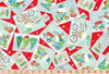 Christmas Gnomes Postcard Toss on Red 100% Cotton Fabric Price per Yard