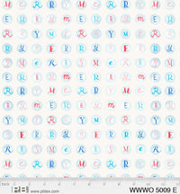 Letras navideñas alegres sobre tela blanca 100 % algodón. Precio por yarda