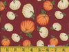 Fall Autumn Pumpkins on Burgundy 100% Cotton Fabric By the yard