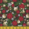 Mook Fabrics Christmas Gold Ornaments and Ribbons Poinsettias 100% Cotton Fabric By the yard