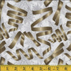 Christmas Gold Ribbons Silver Snowflakes on Cream 100% Cotton Fabric By the yard