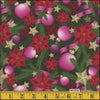 Christmas Pink Ornaments and Ribbons Poinsettias on Green 100% Cotton Fabric By the yard