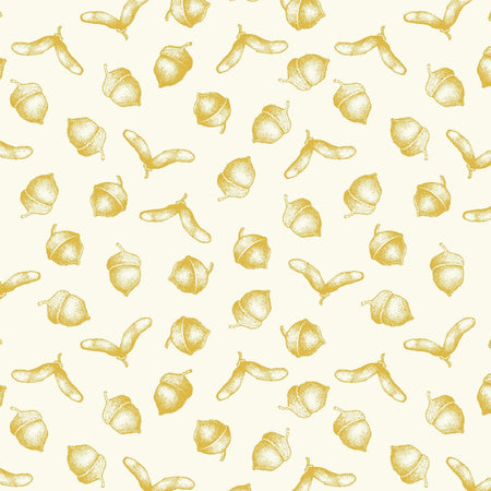 Simply Gold Metallic Acorns on Cream 100% Cotton Fabric