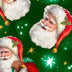 Christmas Tossed Santa Heads On Green 100% Cotton