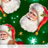 Christmas Tossed Santa Heads On Green 100% Cotton