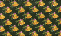 Christmas Gold Bells on Green 100% Cotton Fabric
