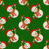 Muñecos de nieve saludando en Navidad sobre fondo verde, 100 % algodón