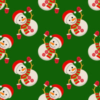 Muñecos de nieve saludando en Navidad sobre fondo verde, 100 % algodón