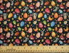 Easter Bunny and Eggs on Black Digital Print 100% Cotton Fabric