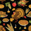 Thanksgiving Turkey Pie Gourds Corn Pie on Black 100% Cotton Fabric