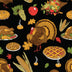Thanksgiving Turkey Pie Gourds Corn Pie on Black 100% Cotton Fabric