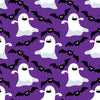 Halloween Dancing Ghosts and Bats on Purple 100% Cotton Fabric