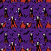 Tela de algodón 100 % con motivo de Drácula, el vampiro de Halloween, en color morado