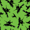 Tela verde 100 % algodón con brujas volando en escobas por Halloween