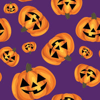 Halloween Happy Pumpkins on Purple 100% Cotton Fabric