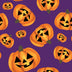 Halloween Happy Pumpkins on Purple 100% Cotton Fabric