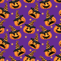 Halloween Mischievous Pumpkins on Purple 100% Cotton Price per Yard