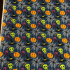 Tela azul 100 % algodón con motivos de calabazas, calaveras y telarañas de Halloween