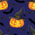 Halloween Pumpkins and Bats on Blue 100% Cotton Fabric