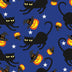 Tela azul 100 % algodón con gatos negros espeluznantes de Halloween y calabazas tiradas