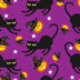 Tela morada 100 % algodón con gatos negros espeluznantes de Halloween y calabazas tiradas