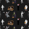 Halloween Spooky Monsters Creatures on Black 100% Cotton Fabric