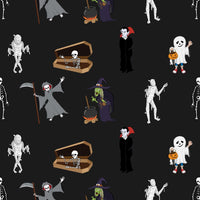 Halloween Spooky Monsters Creatures on Black 100% Cotton Fabric