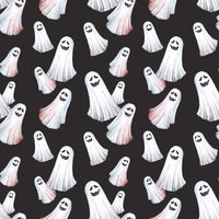 Halloween Spooky Smiling Ghosts on Black 100% Cotton Fabric