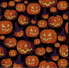 Halloween Smiling Pumpkin Jack o Lantern with Witches Hats on Black 100% Cotton Fabric