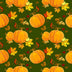 Tela de algodón 100 % con motivos de calabazas y hojas sobre fondo verde