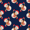 Christmas Waving Snowmen on Blue 100% Cotton