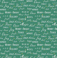 Christmas Words Text on Green Holiday Cheer 100% Cotton Price Per Yard