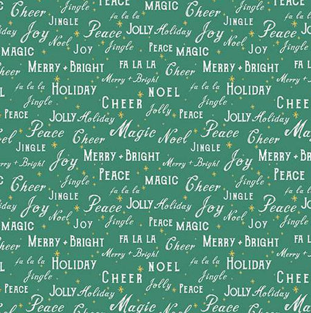 Christmas Words Text on Green Holiday Cheer 100% Cotton Price Per Yard