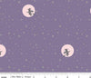Halloween Starry Night Witch Moon Lilac on Purple Sparkle 100% Cotton Price Per Yard