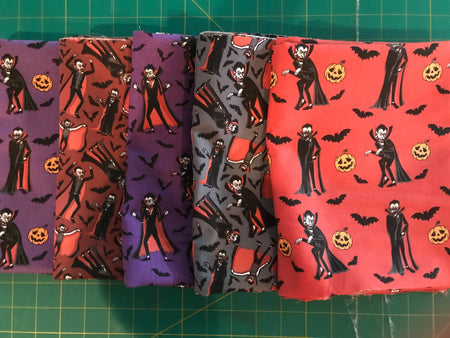 Lotes de tela precortada de «Vampiros de Halloween», 100 % algodón, 1 yarda, 5 piezas, surtido