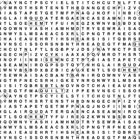 Sewing Word Search on White Timeless Treasures Novelty 100% Cotton