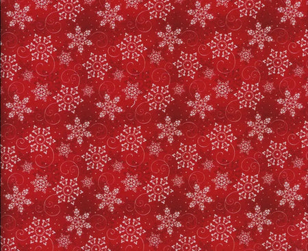 Christmas Snowflakes on Blended Red Christmas 100% Cotton Fabric Price per yard