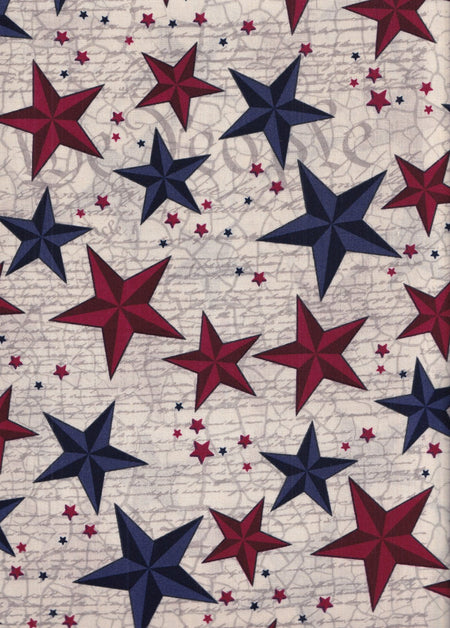 Estrellas patrióticas sobre fondo blanco, 100 % algodón. Precio por yarda