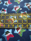 Vintage Snowmen in Stars on Blue 100% Lightweight Cotton Price per Yard