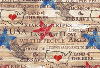 Patriotic Stars and Text on Wood Pattern 100% Cotton Price per Yard