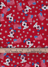 Patriotic Dogs Pups with Flags on Red Glitter 100% Cotton Price per Yard