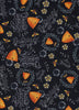 Colmenas y frases originales sobre fondo negro, 100 % algodón. Precio por yarda